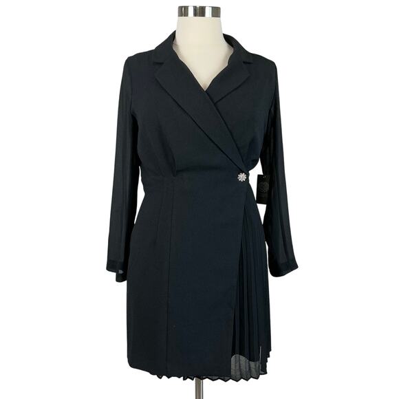 Vince Camuto Women's Cocktail Dress Size 14 Black Long Sleeved Tuxedo Wrap - Picture 1 of 13